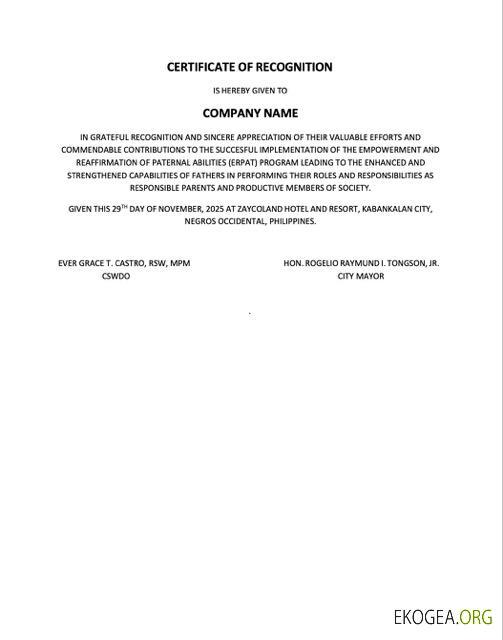 Modèle Word et PDF de certificat de reconnaissance des Philippines